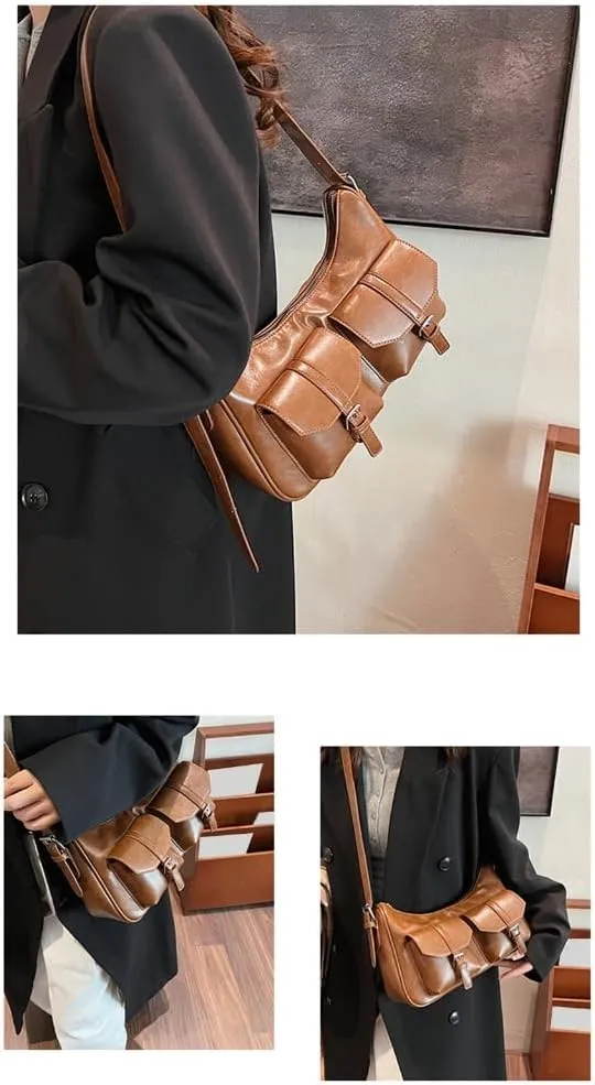 Womens Retro Shoulder Bag Purse Commuting Bag PU Leather Crossbody Bag Korean Styles Armpit Bag Multi-Pockets Handbags