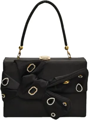 Women’s Satin Evening Bag Bow Handbag Purse Party Clutches Wedding Chain Shoulder Cross Body Bag