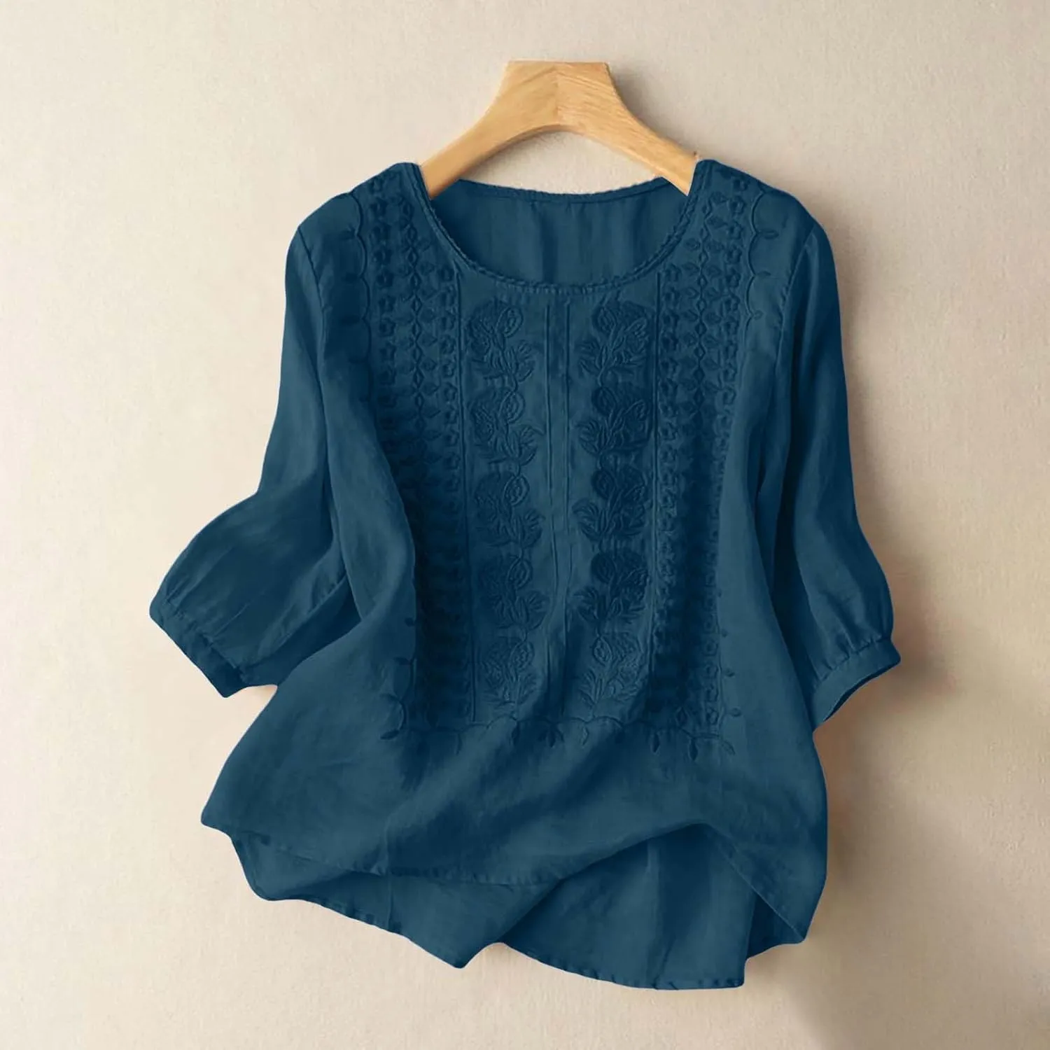 Womens Shirts 3/4 Sleeve Roll Up Short Sleeve T Shirt Trendy Cute Floral Print Blouse 2025 Summer Shirt Women