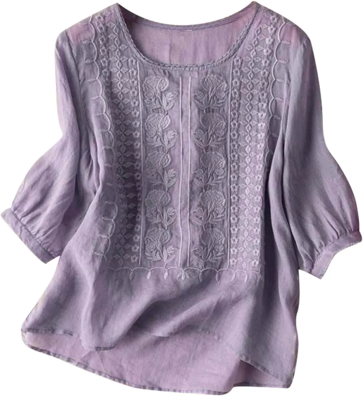Womens Shirts 3/4 Sleeve Roll Up Short Sleeve T Shirt Trendy Cute Floral Print Blouse 2025 Summer Shirt Women