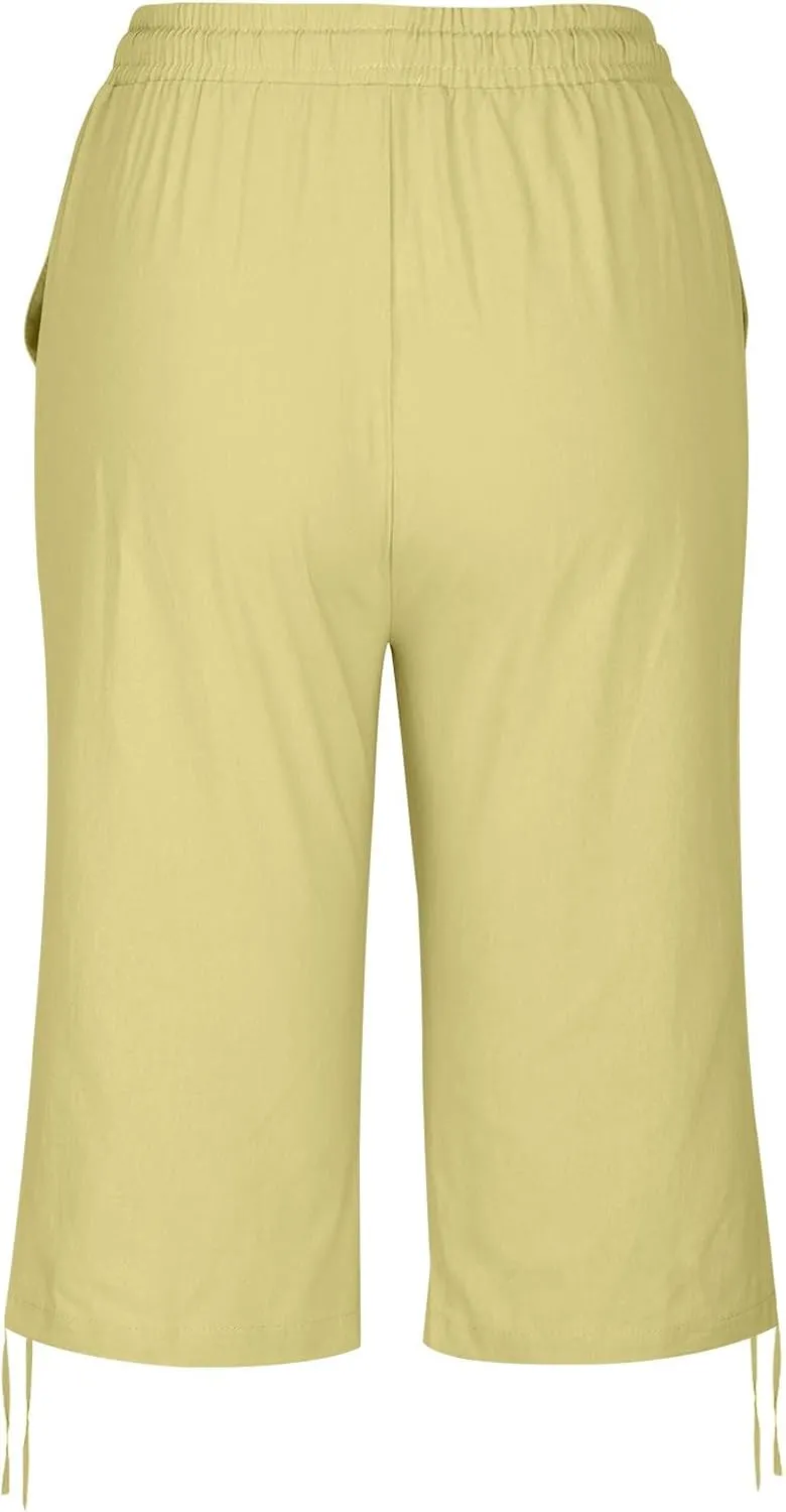 Womens Shorts 2025 Summer Fashion Linen Shorts Bermuda Knee Length Casual Loose Pants Workout Pants