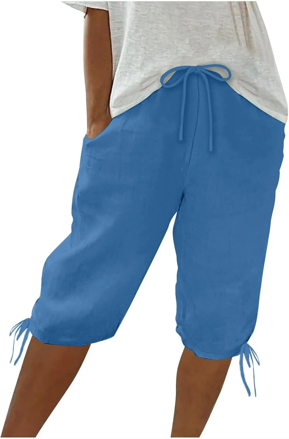 Womens Shorts 2025 Summer Fashion Linen Shorts Bermuda Knee Length Casual Loose Pants Workout Pants