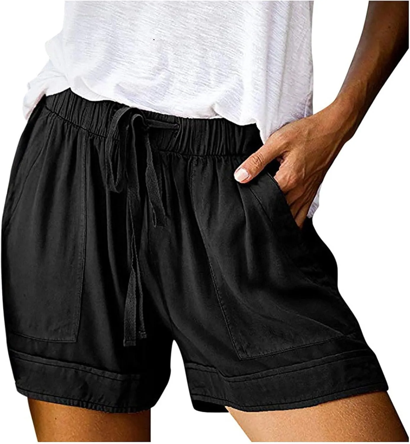 Womens Shorts Casual with Pockets Drawstring Elastic Waist Cotton Plus Size Beach Vacation Trendy 2025 Summer Clothes