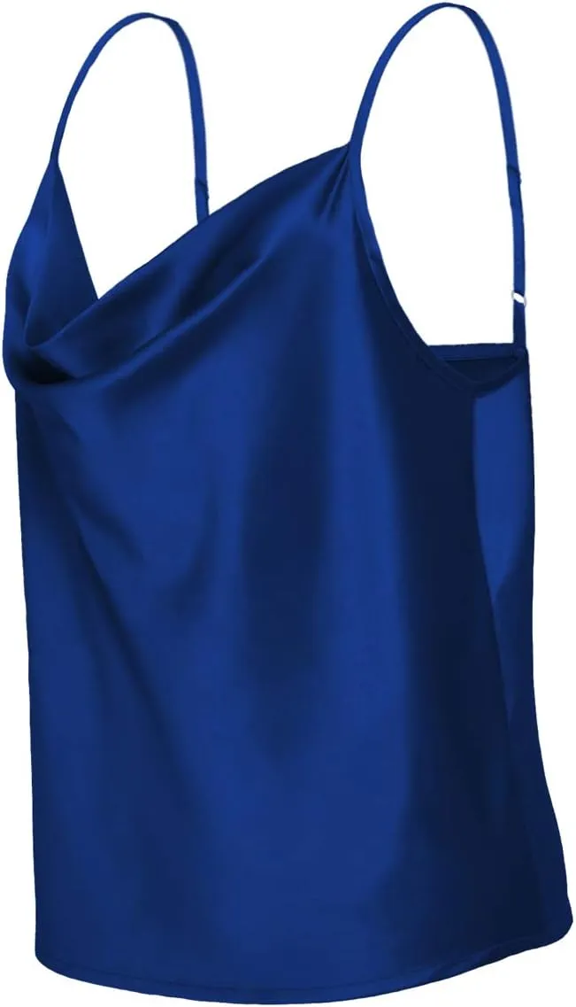 Women's Silk Satin Camisole Cowl Neck Tank Top Cami Silky Basic Tank Shirt Blouses
