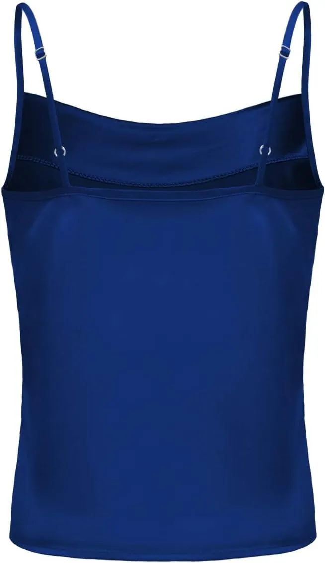 Women's Silk Satin Camisole Cowl Neck Tank Top Cami Silky Basic Tank Shirt Blouses