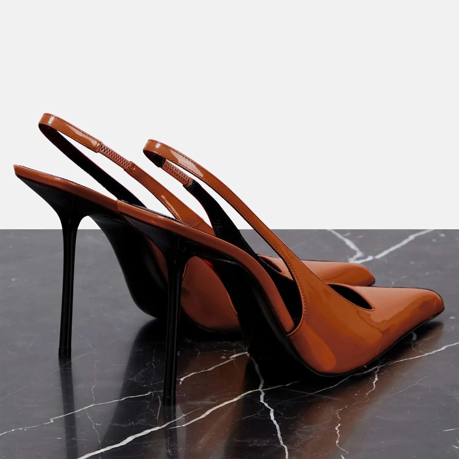 Women's Slingback Stiletto Heels Stretch Strap Slip On Pumps Shoes Pointed Toe Backless Patent Leather Dress High Heels