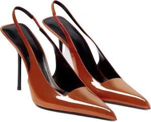 Women's Slingback Stiletto Heels Stretch Strap Slip On Pumps Shoes Pointed Toe Backless Patent Leather Dress High Heels