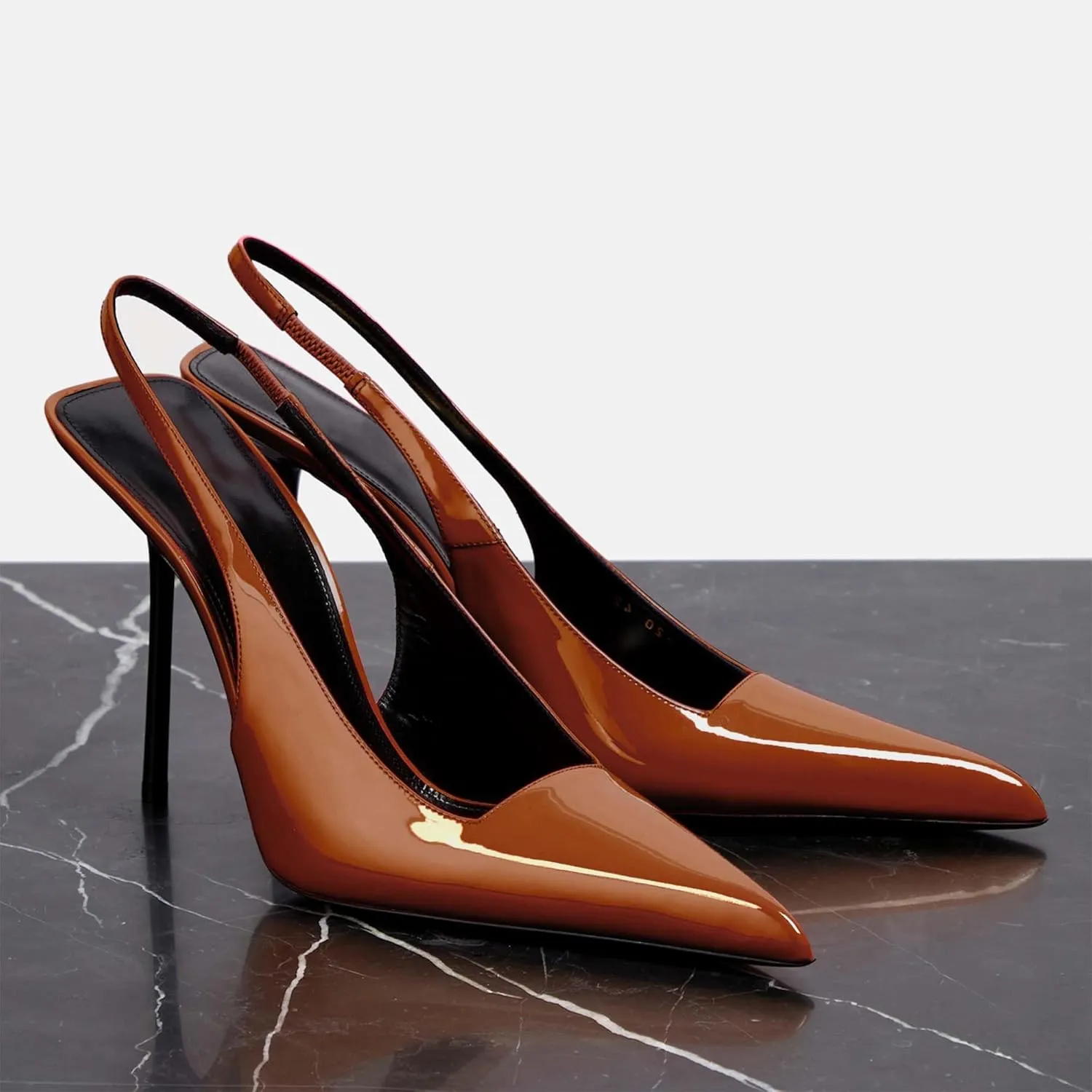 Women's Slingback Stiletto Heels Stretch Strap Slip On Pumps Shoes Pointed Toe Backless Patent Leather Dress High Heels