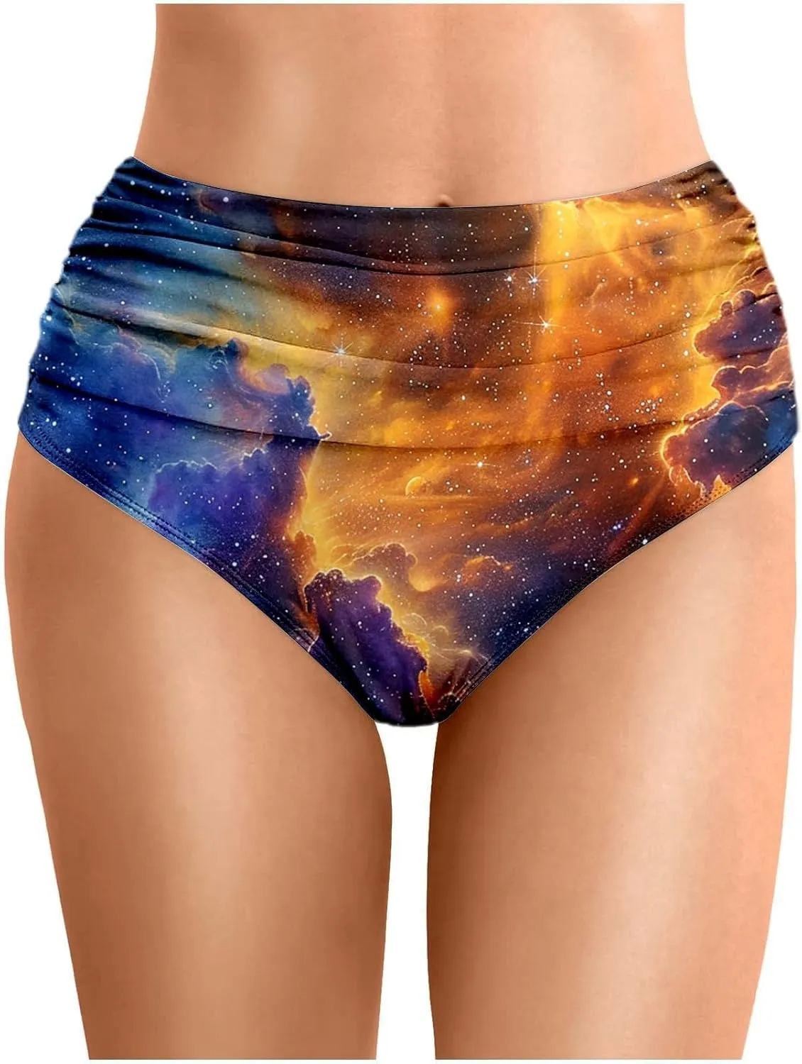 Women's Summer Swim Pants Starry Sky Printed Beach Wear Double Layered Triangle Style Pleated Trunks for Beach and