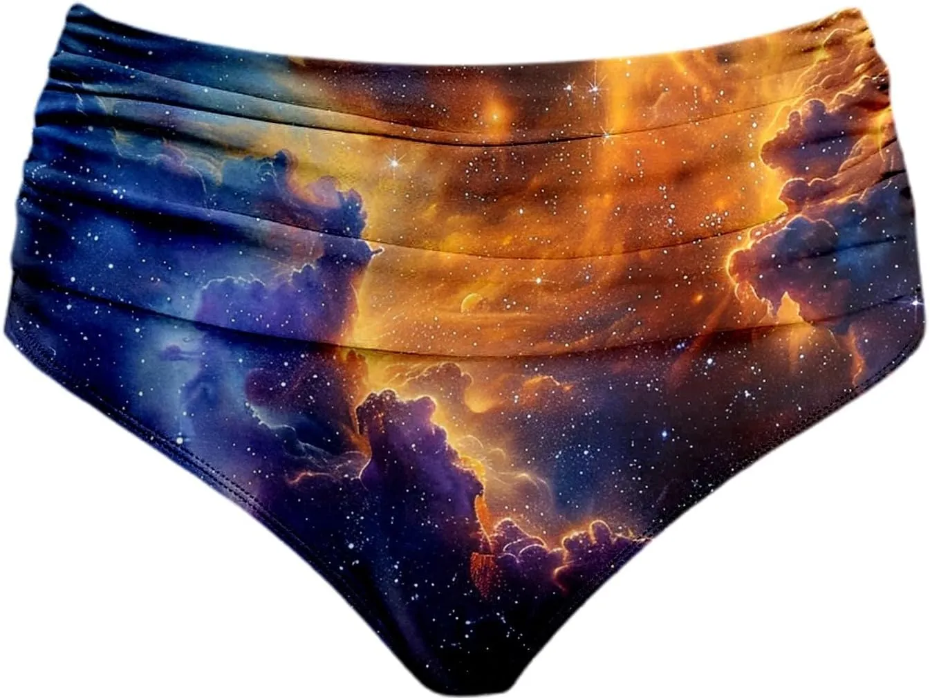 Women's Summer Swim Pants Starry Sky Printed Beach Wear Double Layered Triangle Style Pleated Trunks for Beach and