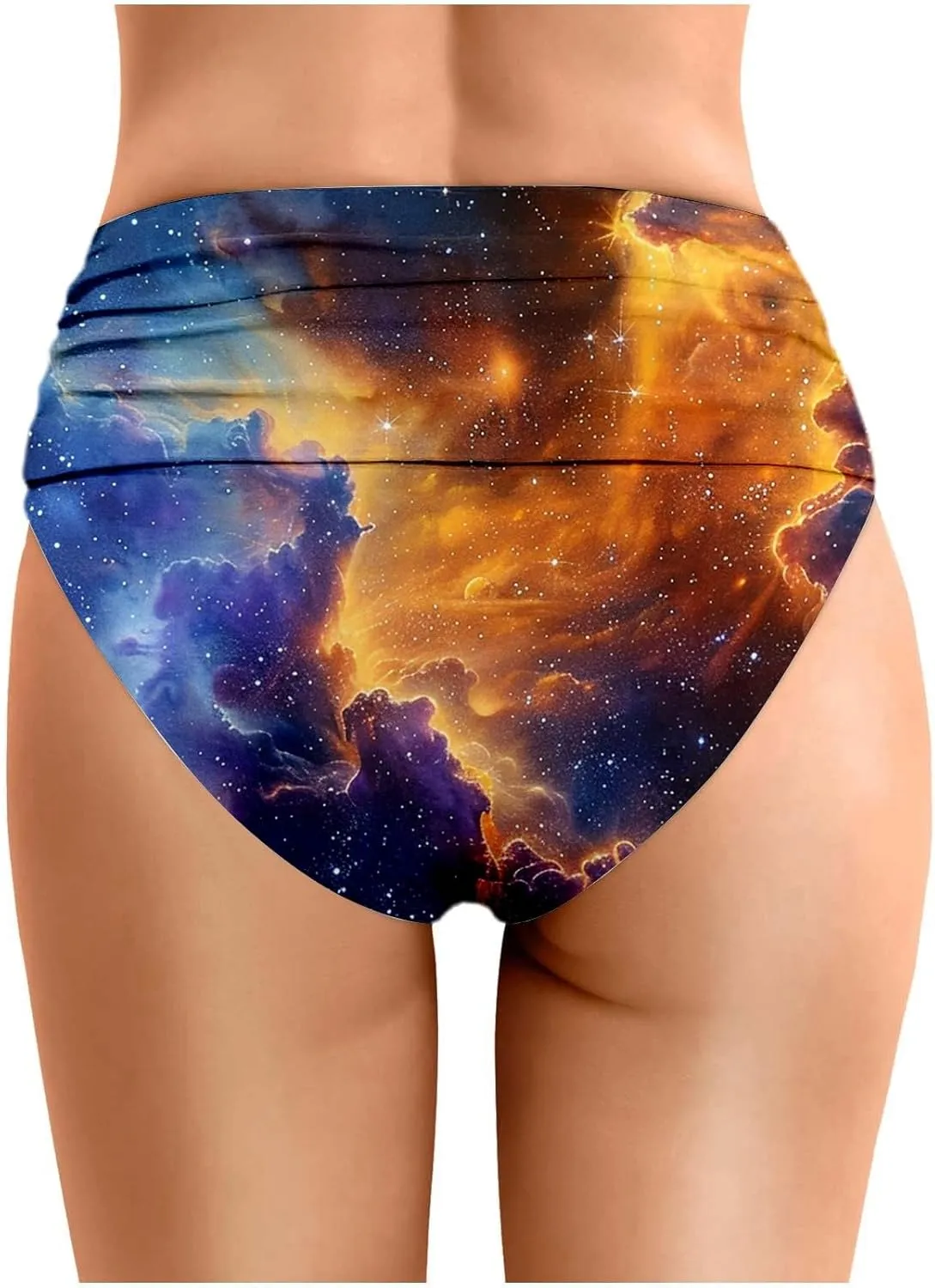 Women's Summer Swim Pants Starry Sky Printed Beach Wear Double Layered Triangle Style Pleated Trunks for Beach and