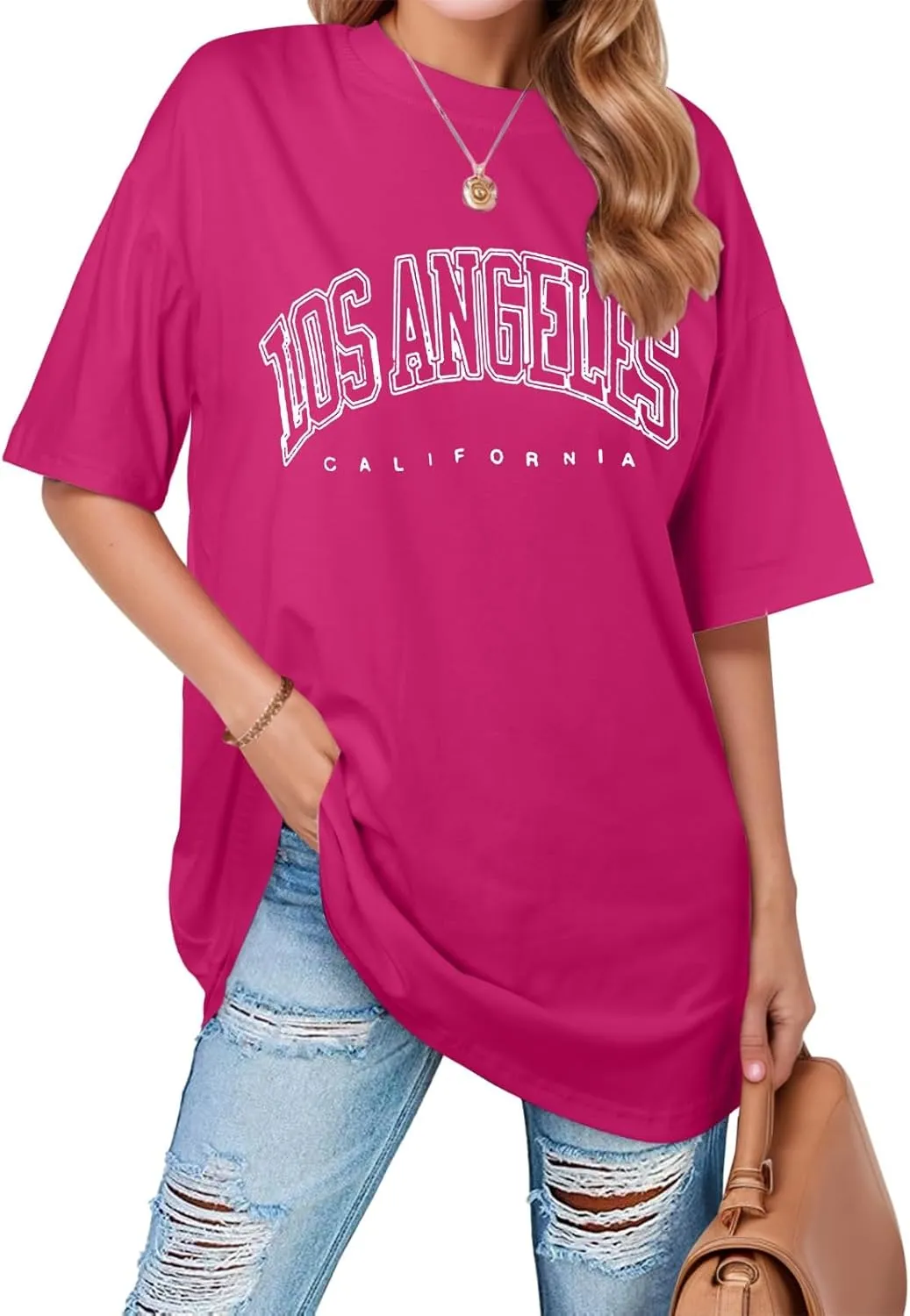 Womens Trendy Los Angeles California Tops Graphic Cute Workout Loose Fit Tshirt 2025 Oversized Casual Summer Elegant