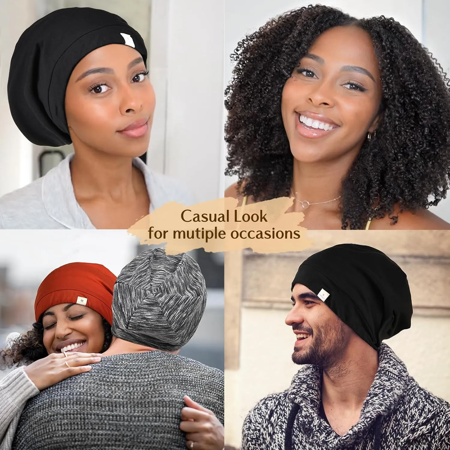 YANIBEST Silk Satin Bonnet Hair Wrap for Sleeping, Adjustable Slouchy Beanie for Women, Silk Lined for Curly Hair and Braids, Black-Wine