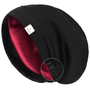 YANIBEST Silk Satin Bonnet Hair Wrap for Sleeping, Adjustable Slouchy Beanie for Women, Silk Lined for Curly Hair and Braids, Black-Wine