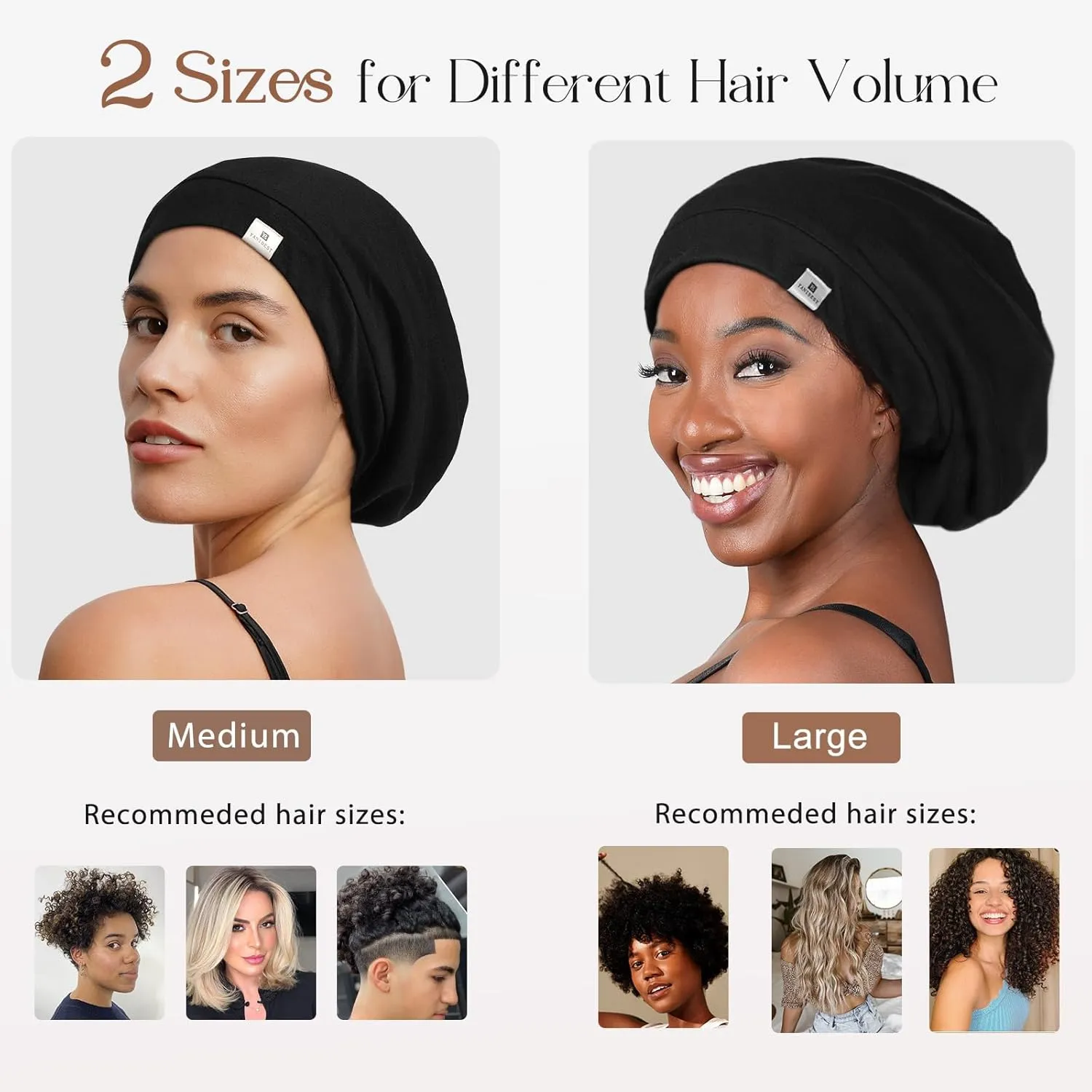 YANIBEST Silk Satin Bonnet Hair Wrap for Sleeping, Adjustable Slouchy Beanie for Women, Silk Lined for Curly Hair and Braids, Black-Wine
