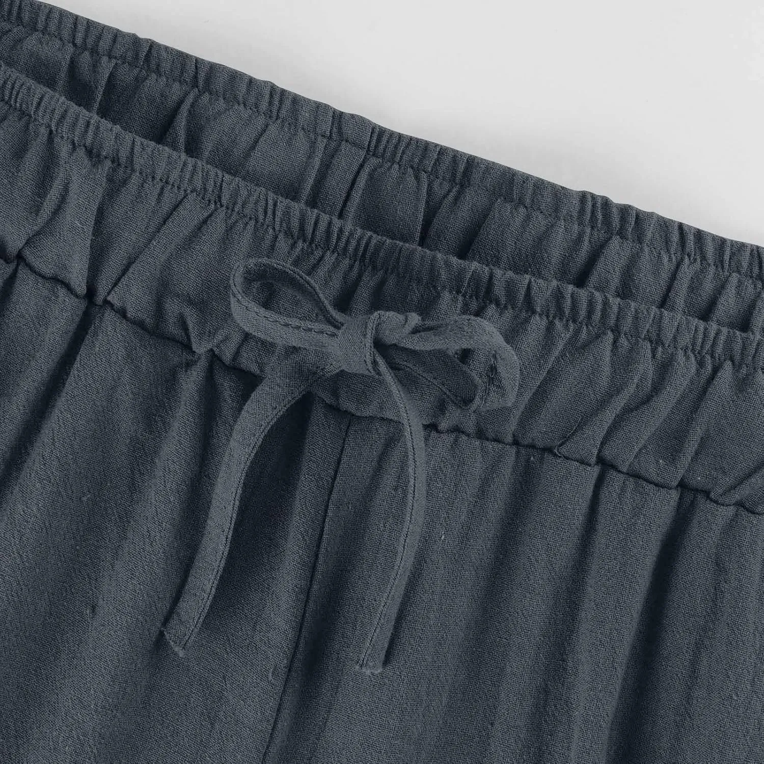 yardsong Capri Pants for Women Cotton Linen Summer Casual Cropped Pants Drawstring Elastic Waist Wide Leg Capris with Pockets