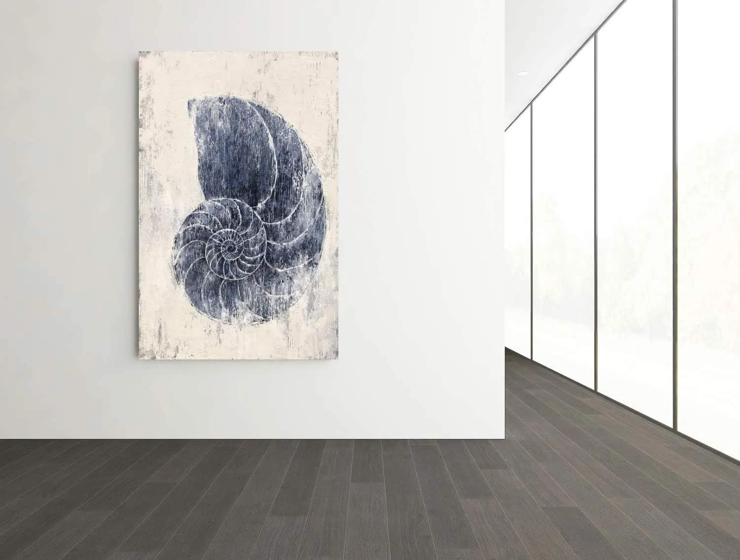 Yihui Arts Coastal Wall Art For Living Room Hand Painted Blue And White Conch Oil Painting Pictures Home Decoration