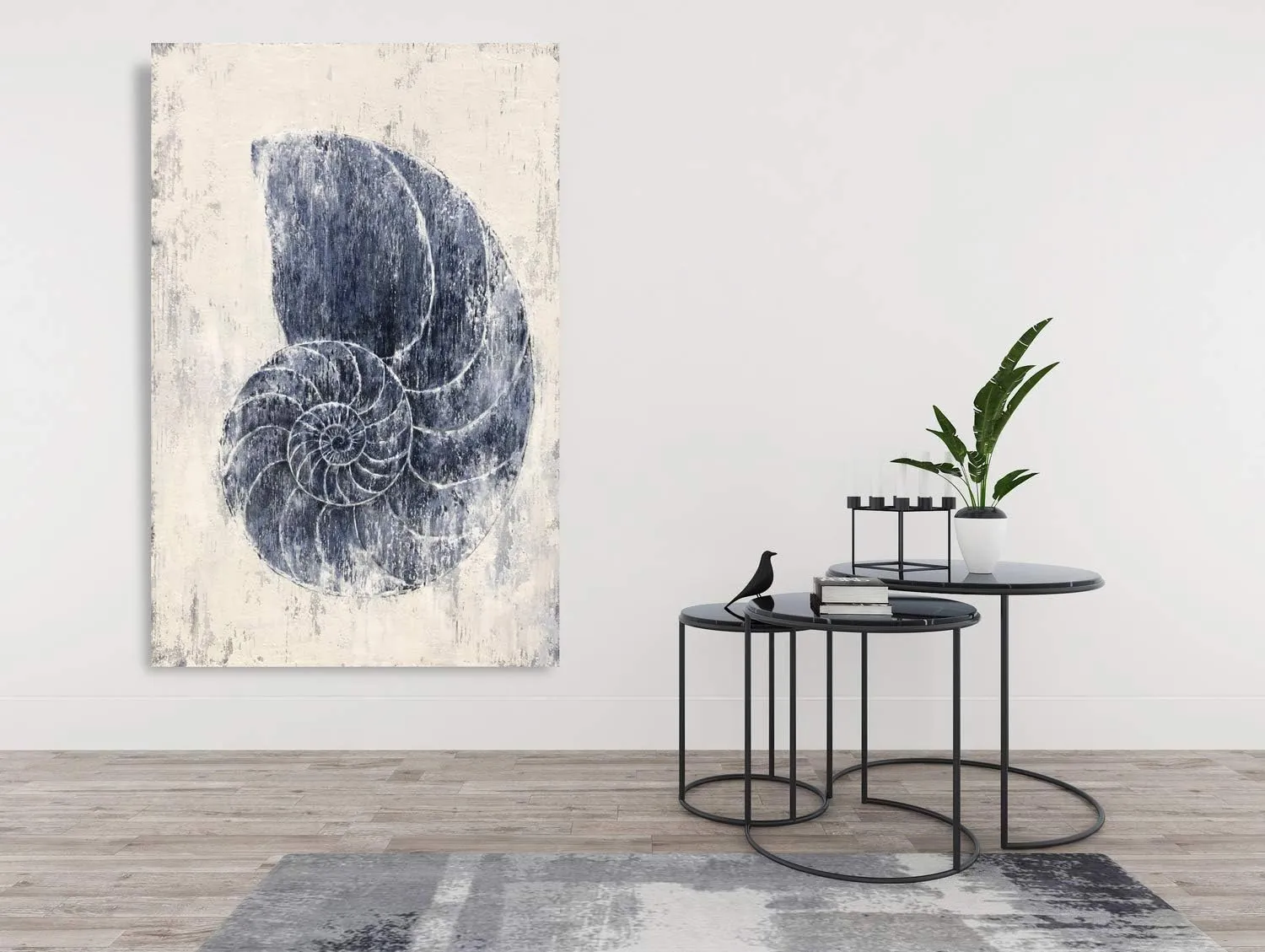 Yihui Arts Coastal Wall Art For Living Room Hand Painted Blue And White Conch Oil Painting Pictures Home Decoration
