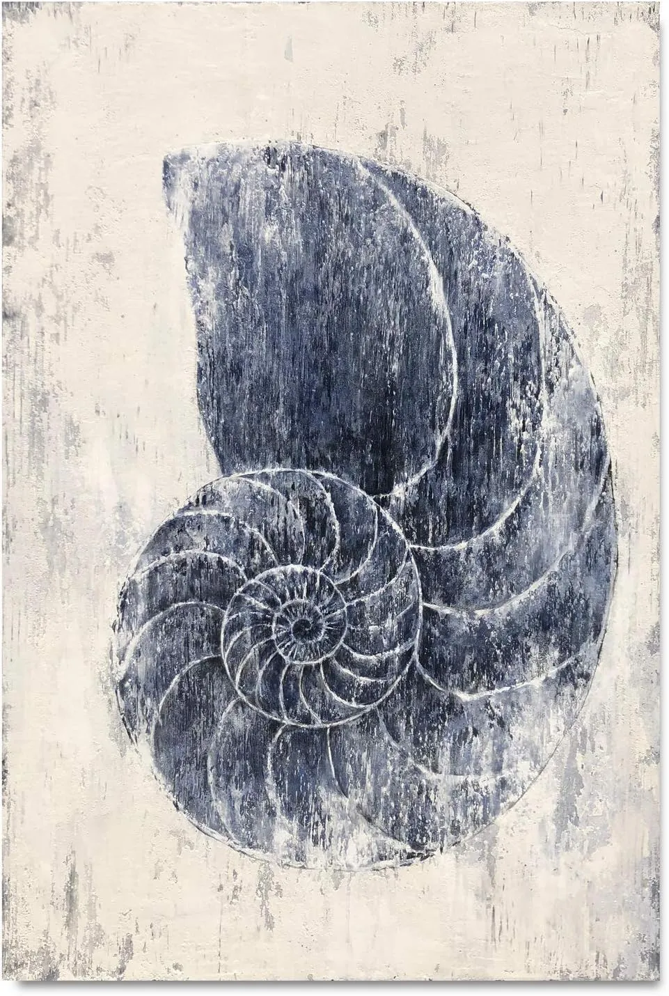 Yihui Arts Coastal Wall Art For Living Room Hand Painted Blue And White Conch Oil Painting Pictures Home Decoration