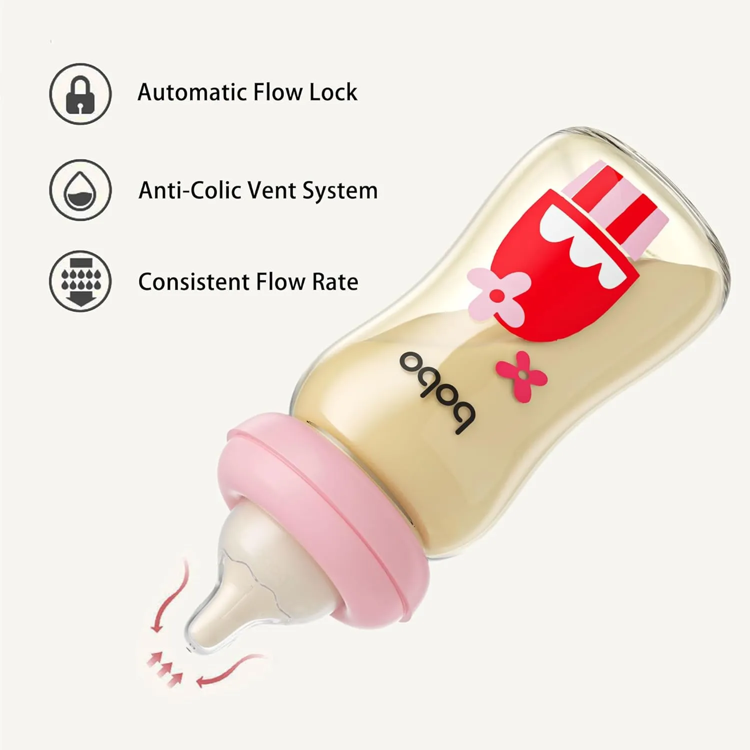 YOHKOH PPSU Baby Bottle Wide Neck, Newborn Anti-Colic Baby Bottle with Natural Response Nipple, Streamlined Body, Easy to Clean (8.8oz (Pack of 2), Red)