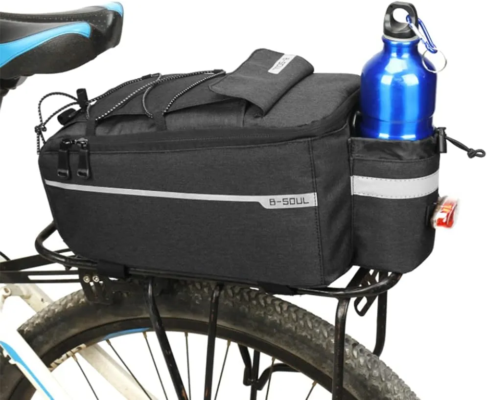 ZTZ Bike Rack Bag, Bicycle Rear Rack Storage Luggage, 8L Insulated Trunk Bag, Waterproof with Reflective Stripes (Black)